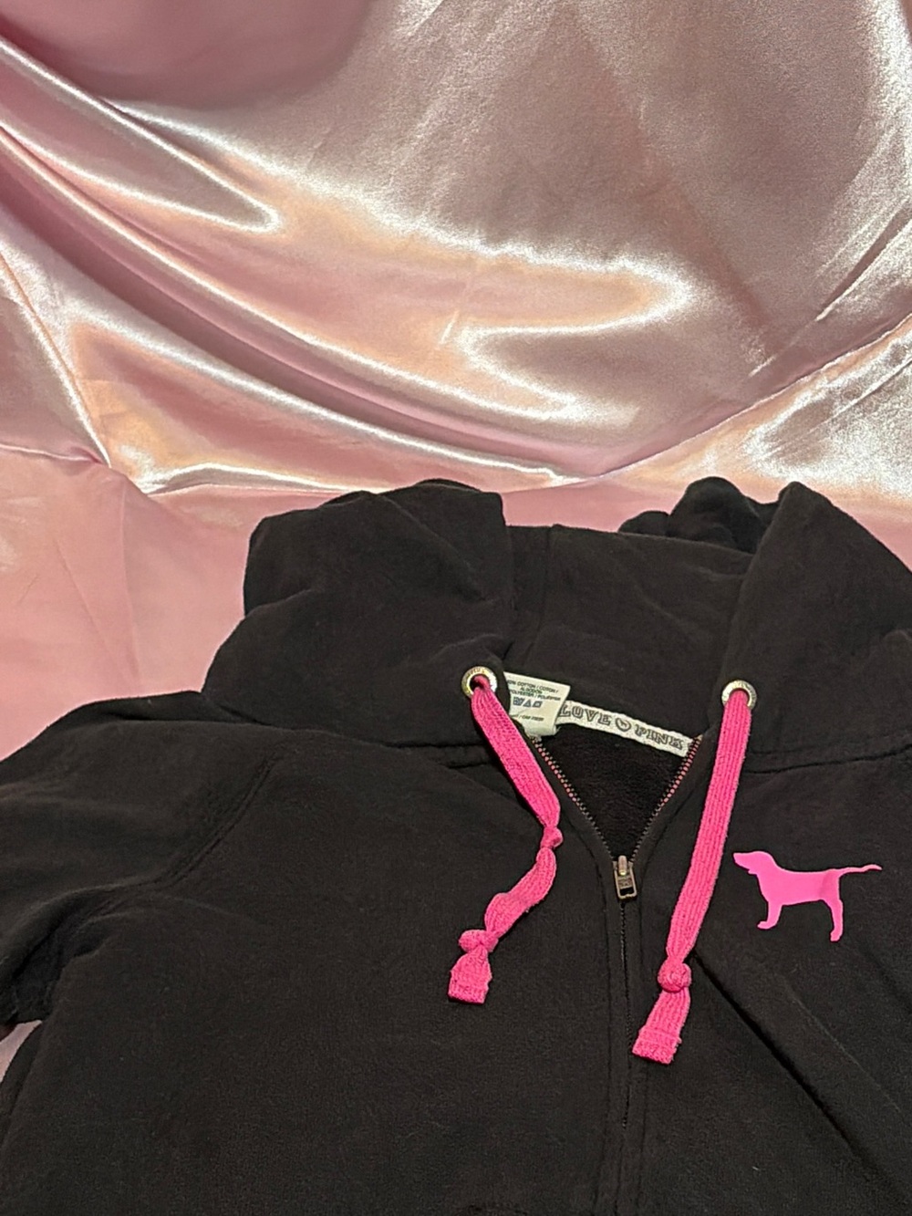Vintage Victoria's Secret PINK Black Zip-Up Hoodie with Pink Dog Logo - Picture 3 of 3